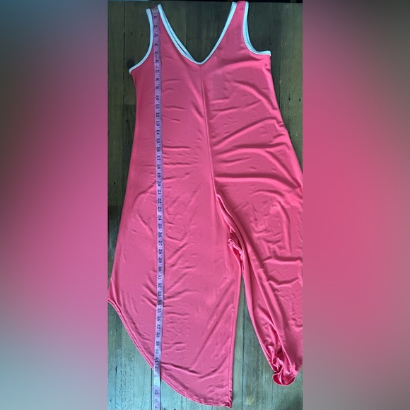 TIANA B Coral Sleeveless wide leg jumpsuit with White Trim - Picture 9 of 12